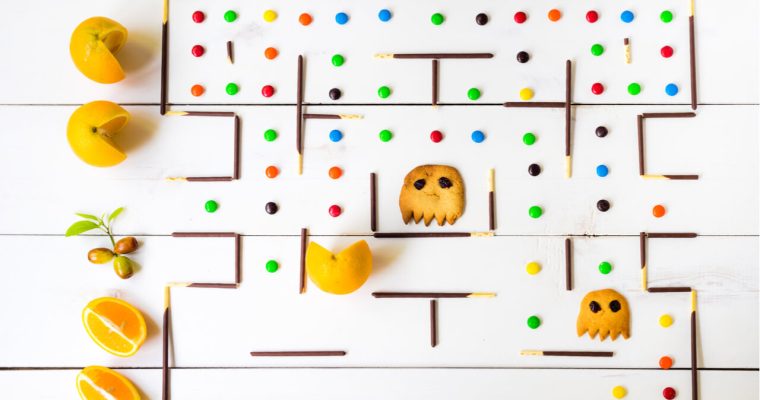 Pac-Man board made out of snacks