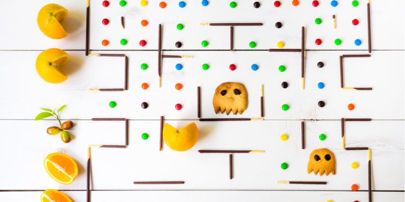 Pac-Man board made out of snacks