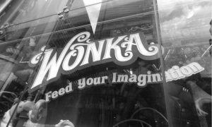 Wonka brand sign in window