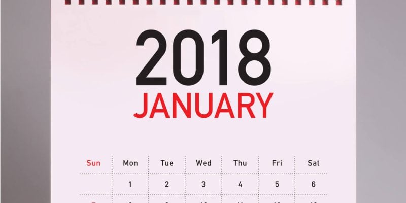 calendar for January 2018