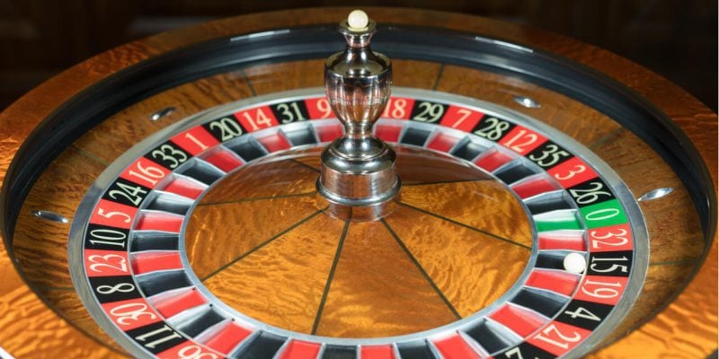 roulette wheel with ball on 15