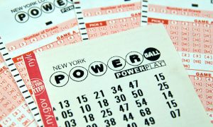 close up on Powerball tickets