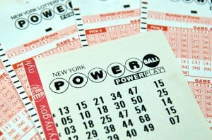close up on Powerball tickets