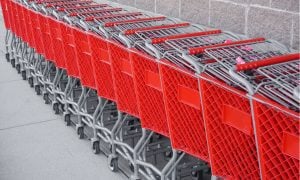 row of red shopping carts