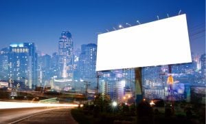 blank billboard on cityscape