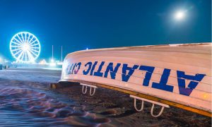 Atlantic City boat upside down on beach