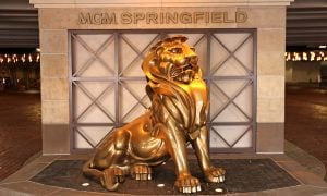 Lion cast Iron in front of MGM Springfield Casino