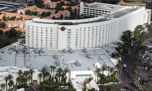 A picture of the front view of Hard Rock Hotel in Vegas