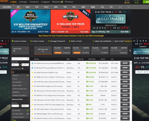 DraftKings lobby