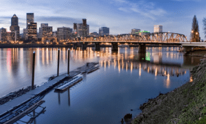 Skyline of Portalnd Oregon At Dawn With DraftKings Ready To Takeover