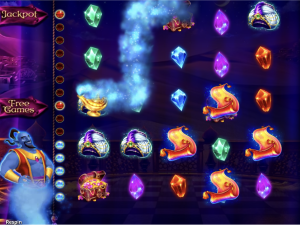 A screenshot showing the bonus round features of the Genie's Palace slot.