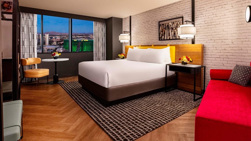 A renovated New York-New York hotel room in Las Vegas.