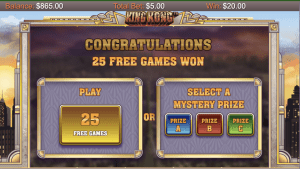 Screenshot showing the choices after the King Kong Smash Bonus Game