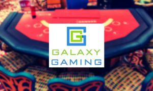 Baccarat Table Game Inside A Casino with Galaxy Gaming logo