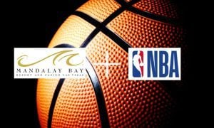 Basketball with Mandalay Bay and NBA Logos for upcoming NBA Con event