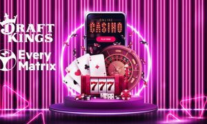 Mobile Phone with Online Casino Display and DraftKings, EveryMatrix logos