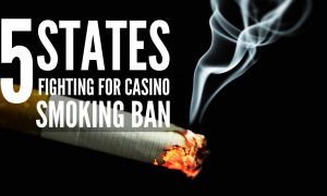 Smoking Lit Cigarette Close Up with 5 states fighting for casino smoking ban