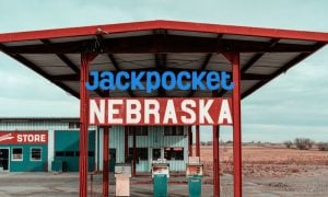Vintage Nebraska Gas Station Exterior with Jackpocket logo