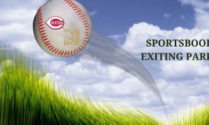 baseball flies through the air with betmgm and cincinnati reds logos on it