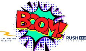 Cartoon BOOM! with BetRivers Casino and Rush Street Interactive logos
