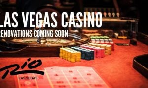 Casino Roulette Wheel Table and Chips with Las Vegas casino renovations and Rio logo