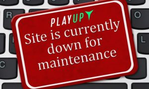 Computer Keyboard Displays Site Is Down For Maintenance with PlayUp logo