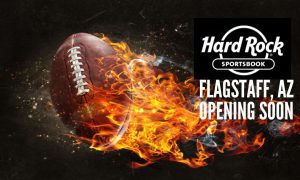 Football with Flames, Arizona loves football with Hard Rock Sportsbook logo