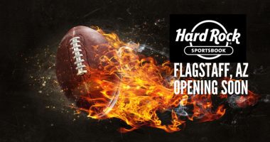 Football with Flames, Arizona loves football with Hard Rock Sportsbook logo