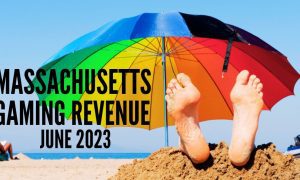 Lazy Beach Goer Under Umbrella In June with Massachusetts gaming revenue June 2023
