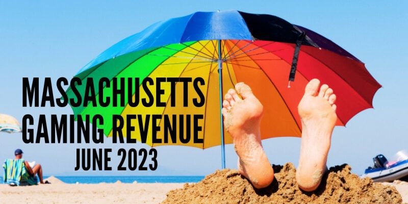 Lazy Beach Goer Under Umbrella In June with Massachusetts gaming revenue June 2023