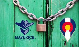 chain with padlock over doors above colorado symbol and maverick gaming logo