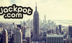 Aerial View Of NYC and Empire State Building and Jackpot.com logo