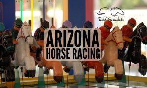 Close Up of Horse Racing Game with Turf Paradise logo and Arizona horse racing