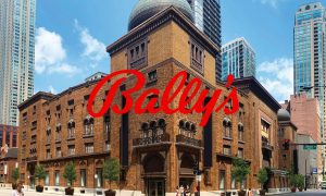Exterior Street View of Medinah Temple, Chicago, Illinois with Bally's logo