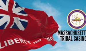 Flag of Taunton Massachusetts with Mashpee Wampanoag Tribe seal and tribal casino