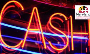Neon Sign Spells Cash with Maryland Lottery and Gaming logo