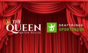 Open Theatre Curtains In Red with The Queen Baton Rouge Casino and DraftKings Sportsbook logos