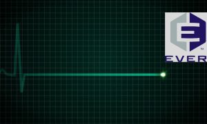 heart monitor showing flat line and the everi logo