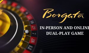 roulette wheel spinning with ball next to borgata atlantic city logo