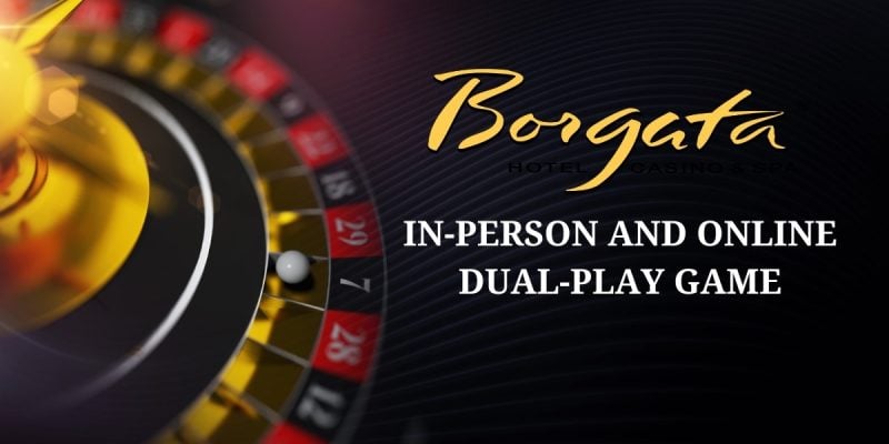 roulette wheel spinning with ball next to borgata atlantic city logo