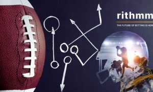 American Football and Outline of Football Player with Rithmm sports betting app logo