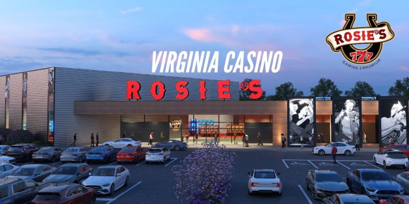Exterior Of Rosies Gaming Emporium In Emporia, Virginia with Virginia casino and Rosie's logo