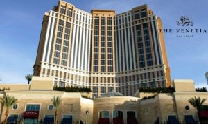 Exterior The Palazzo Hotel-Casino In Las Vegas with The Venetian logo