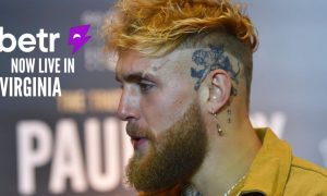 Professional Boxer Jake Paul at a Press Conference with Betr Sportsbook logo and now live in Virginia