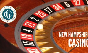 Roulette Wheel With White Ball On Red 21 with New Hampshire casino and Gate City Casino logo