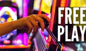 Woman Playing One Handed Casino Slot Game with free play
