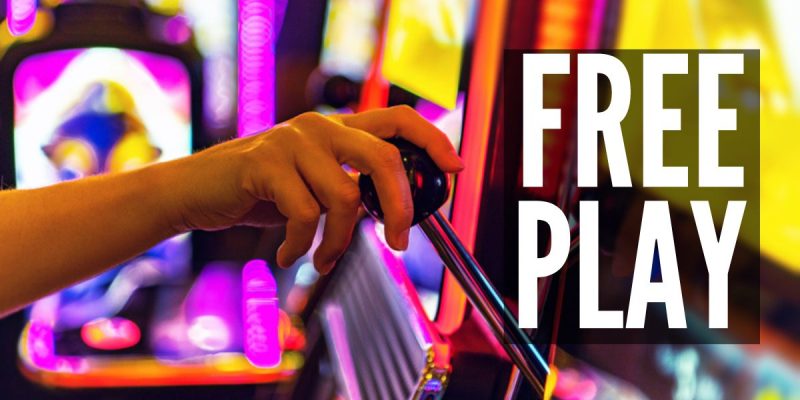 Woman Playing One Handed Casino Slot Game with free play