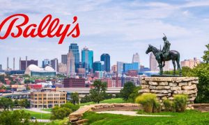 kansas city missouri skyline with ballys logo hovering over