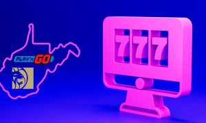 slots on computer next to west virginia outline containing betmgm and play'n go logos