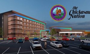 Artist's Rendering Of Lakecrest Hotel And Casino with The Chickasaw Nation logo